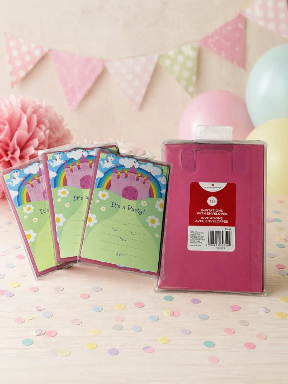 3 Packs Kids Party Invitations w/ Envelopes (30 Total) Rainbow Castle Theme